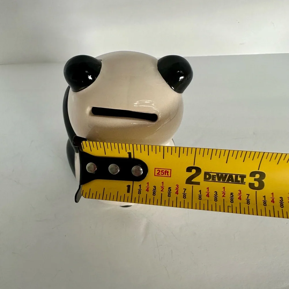 Daiso Panda Ceramic Sitting Bamboo Eating Piggy Bank Coin bank 4.5” h Figurine
